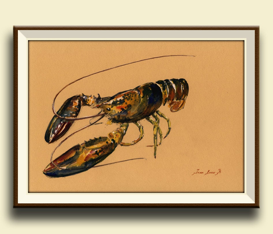 Print-Clawer Lobster Crab Decor Print Watercolor Painting Art Wall Sea Seafood Fish Crab Beach - Art Print By Juan Bosco