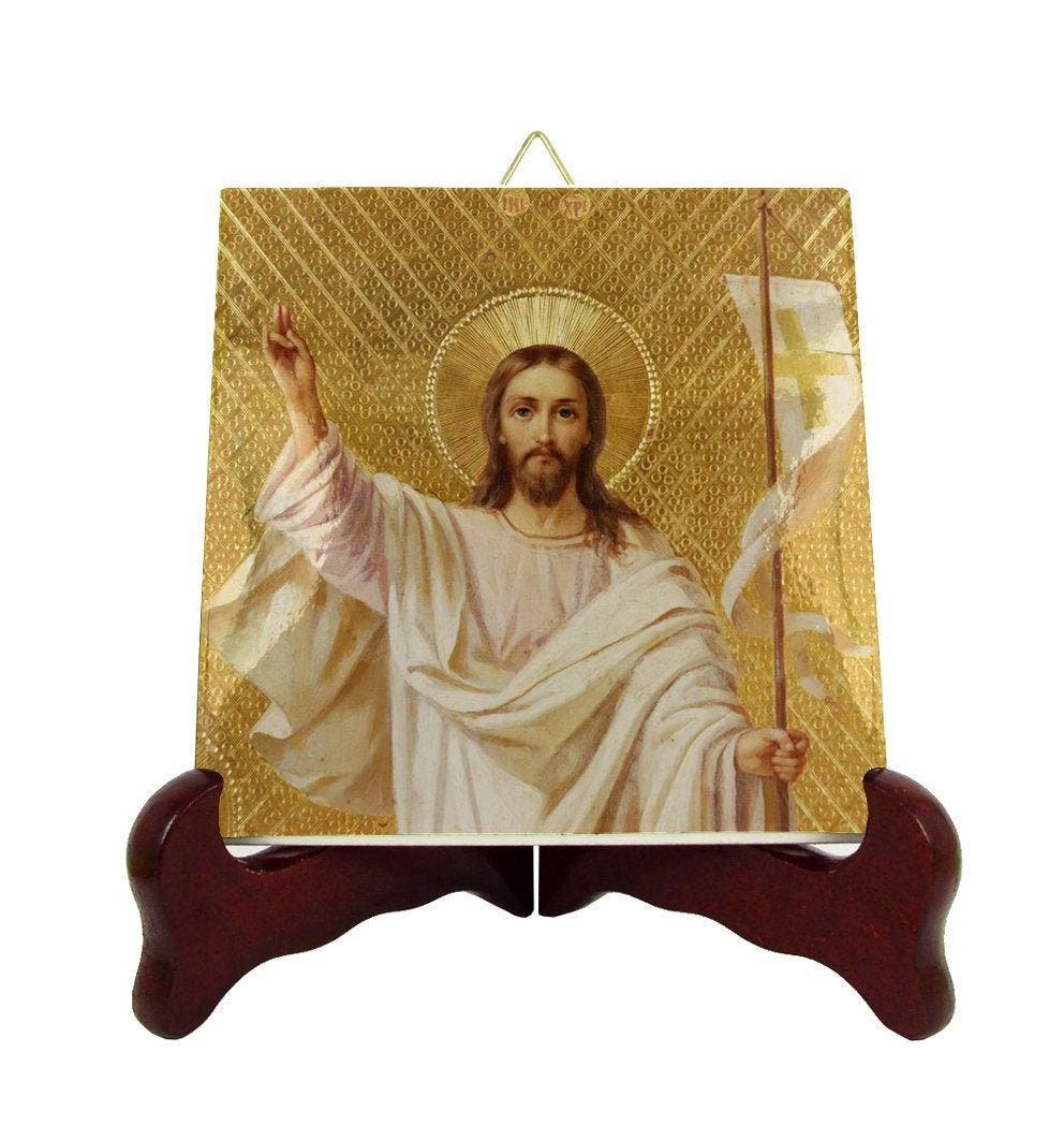 Religious Icon On Tile - Risen Chirst Jesus Christ Catholic Gifts Christianity Christian Art Icons Easter