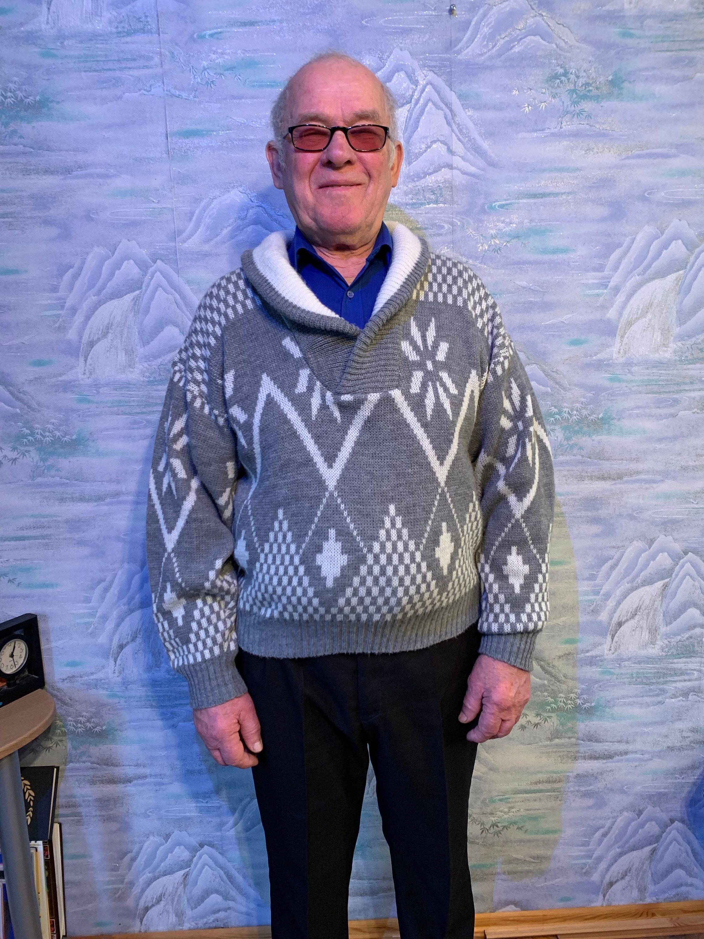 Vintage Mens Wool Blend Sweater Knit Men Cardigan V Neck Jumper Gray Grandpa Size Extra Large