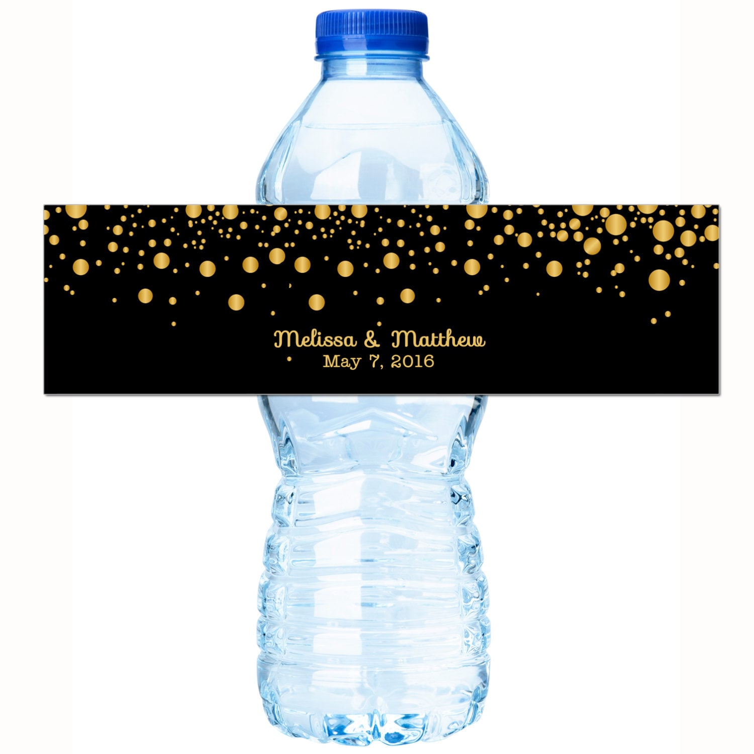 30 Personalized Custom Gold Confetti Waterproof Water Bottle Labels - Great For Weddings, Anniversaries, Birthdays, & Parties