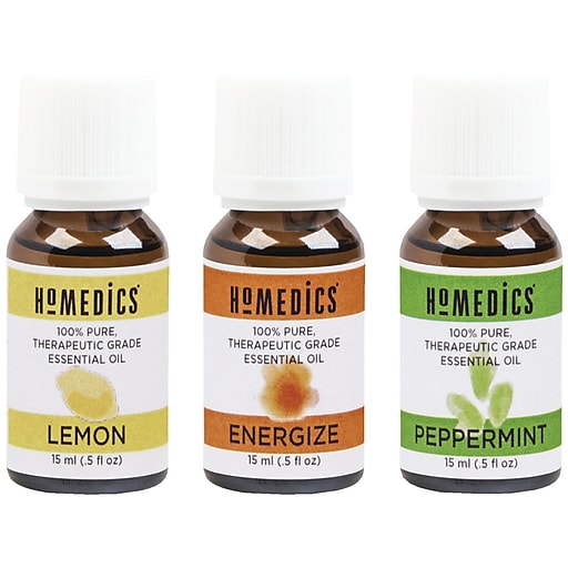 HoMedics Relax Sampler Therapeutic-Grade Essential Oil, Lemon, Peppermint & Energize Blend, 0.5 oz., 3/Pack (ARMH-EO15AP2)