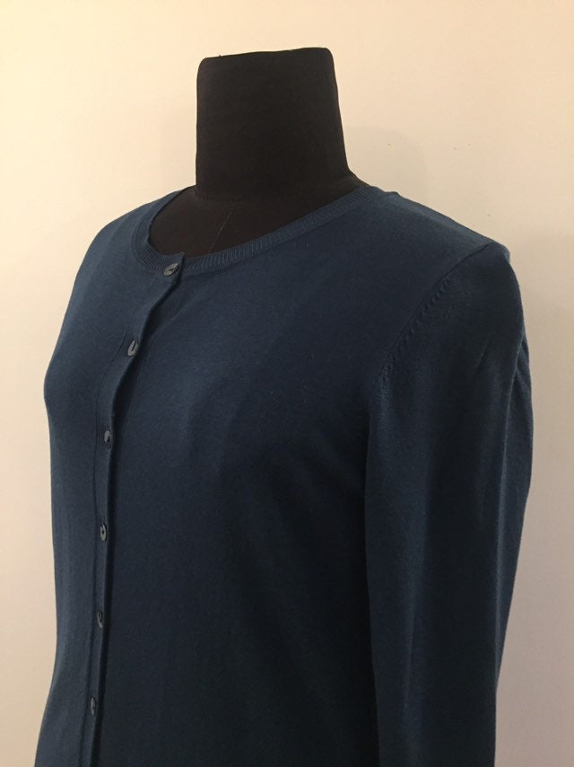 Vintage Modern Silk Blend Steel Blue Cardigan Sweater S