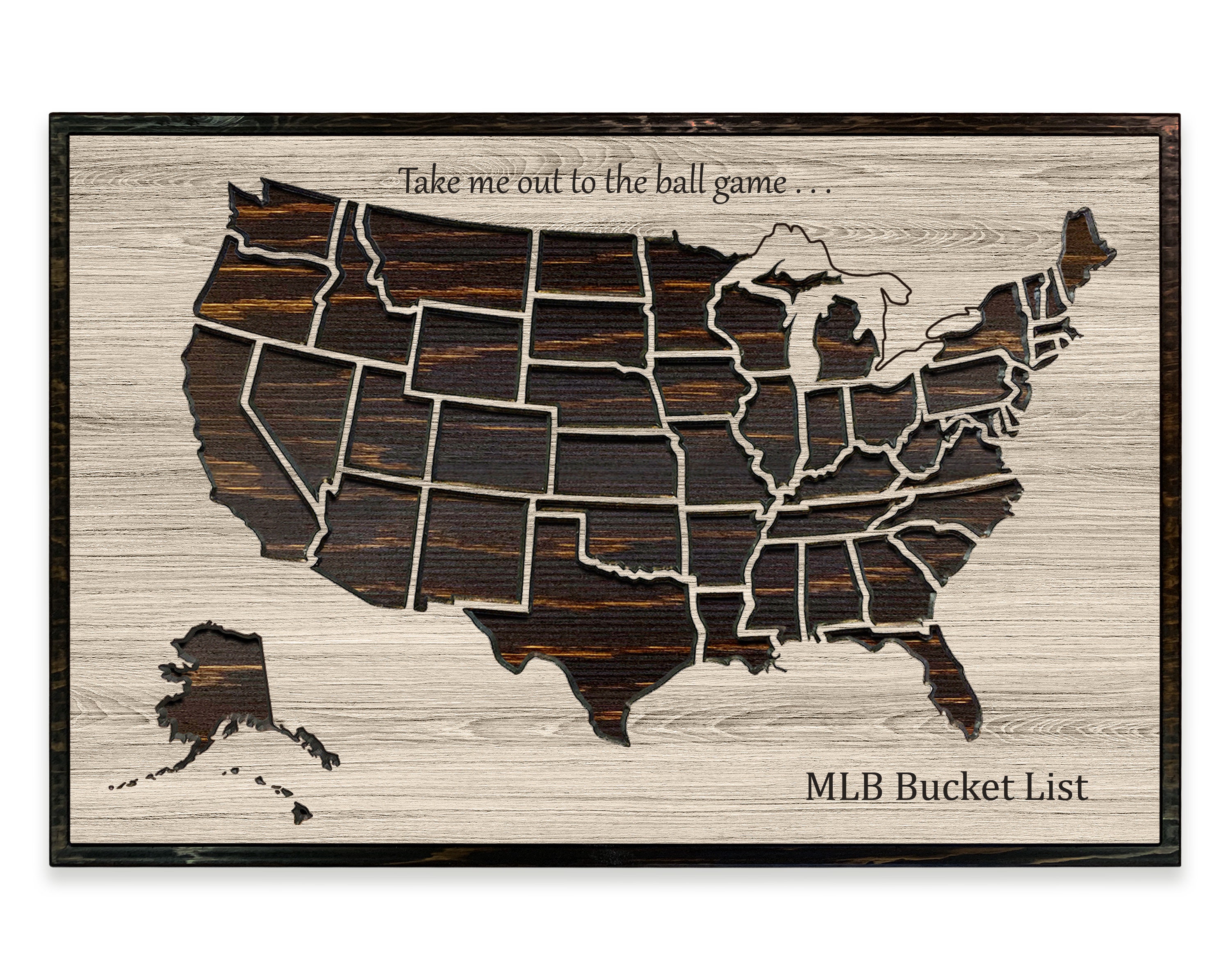 Bucket List Us Baseball Map To Mark Stadiums & Ballparks Traveled To, Customize With Your Own Text Push Pins