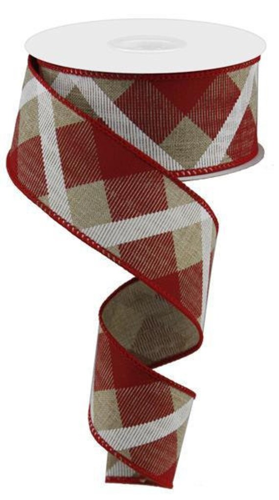 Red Tan Plaid Wired Ribbon By The Roll 1.5 X 10 Yard Roll Rg0168224