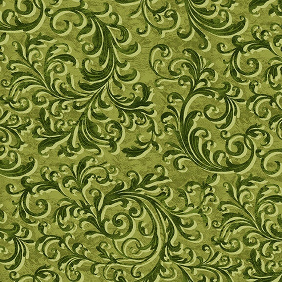 Green Scroll Cotton Blender - Vineyard Flourish On Forest Geoff Allen For Studio E Fabics 5024-66 Yardage Cut Continously