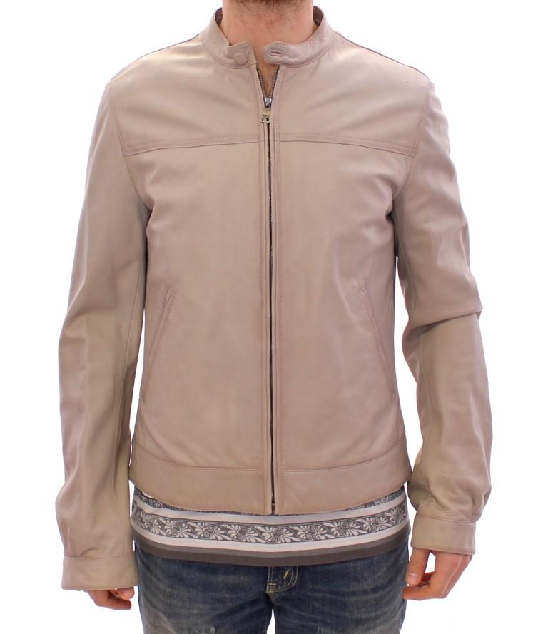 Dolce & Gabbana Men's Leather Biker Jacket Beige GSD12709 - IT50 | L