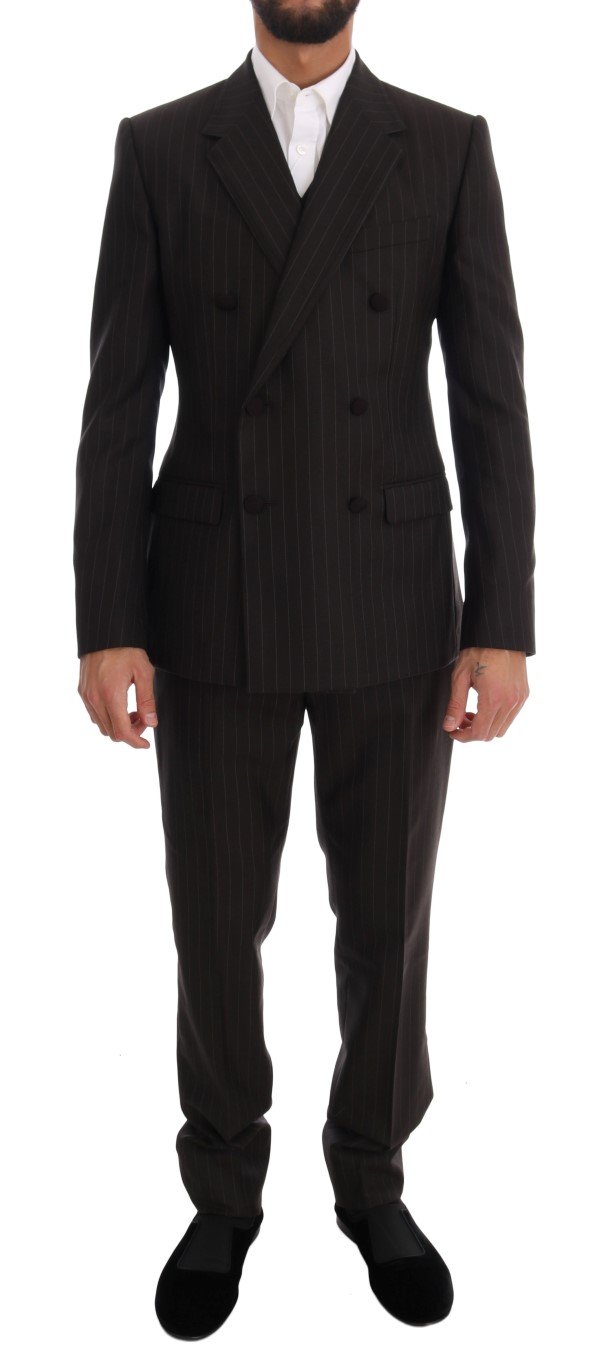Dolce & Gabbana Men's Striped Double Breasted 3 Piece Suit Brown KOS1068 - IT48 | M