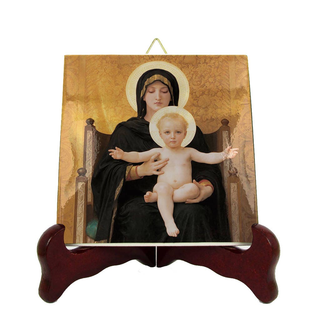 Virgin & Child By Bouguereau - Religious Icon On Ceramic Tile Art Handmade Gift For Catholic