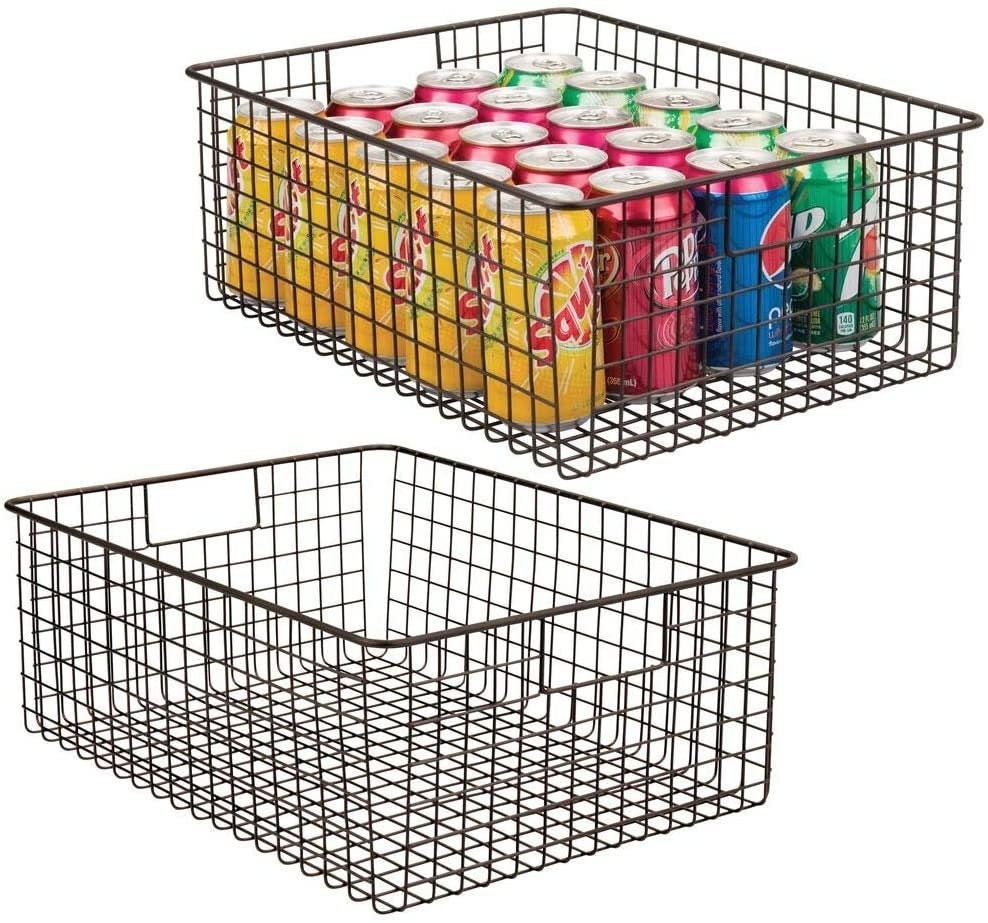 2 Pack Bronze Metal Wire Food Organizer Storage Bin Baskets With Handles For Kitchen Cabinets Pantry Bathroom Laundry Room Closets Garage