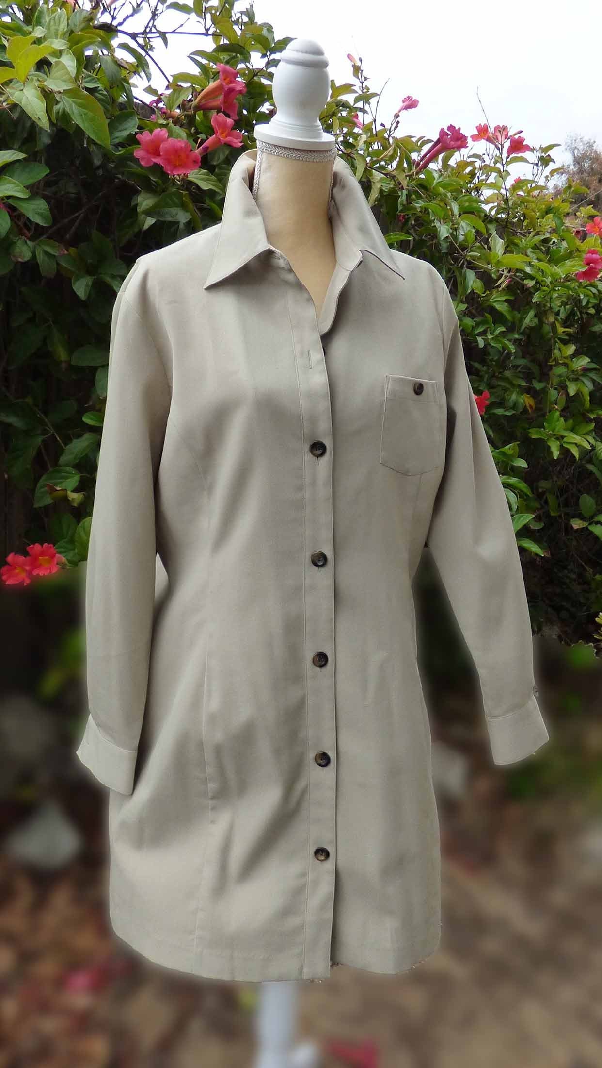 Vintage Travelsmith Khaki Wool Blend Shirt Dress Size 12 Rn 94407 Worn Open Or Closed Ideal For Tonal Layered Look