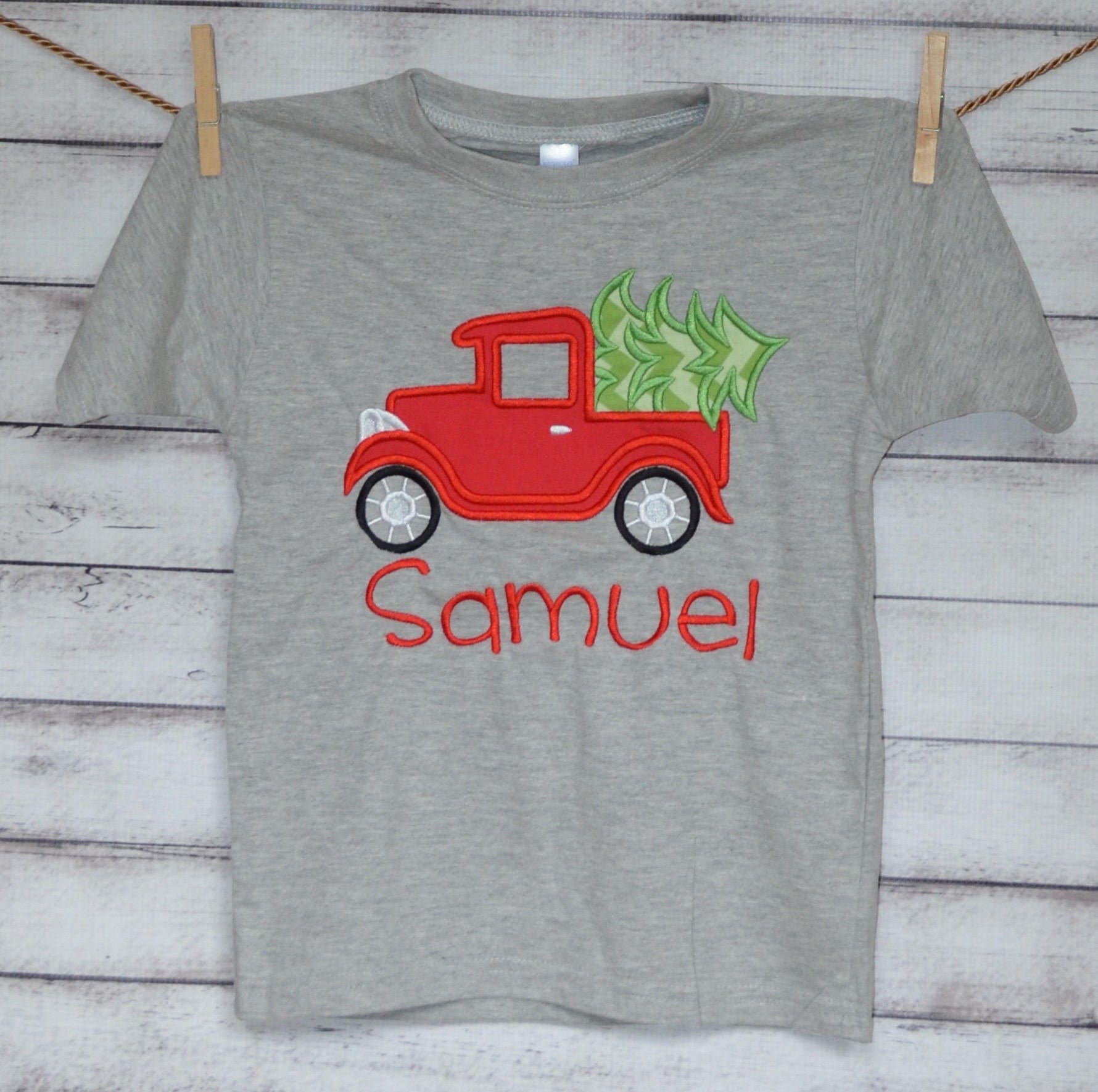 Truck With Christmas Tree Applique Shirt Or Bodysuit Child, Baby Adult