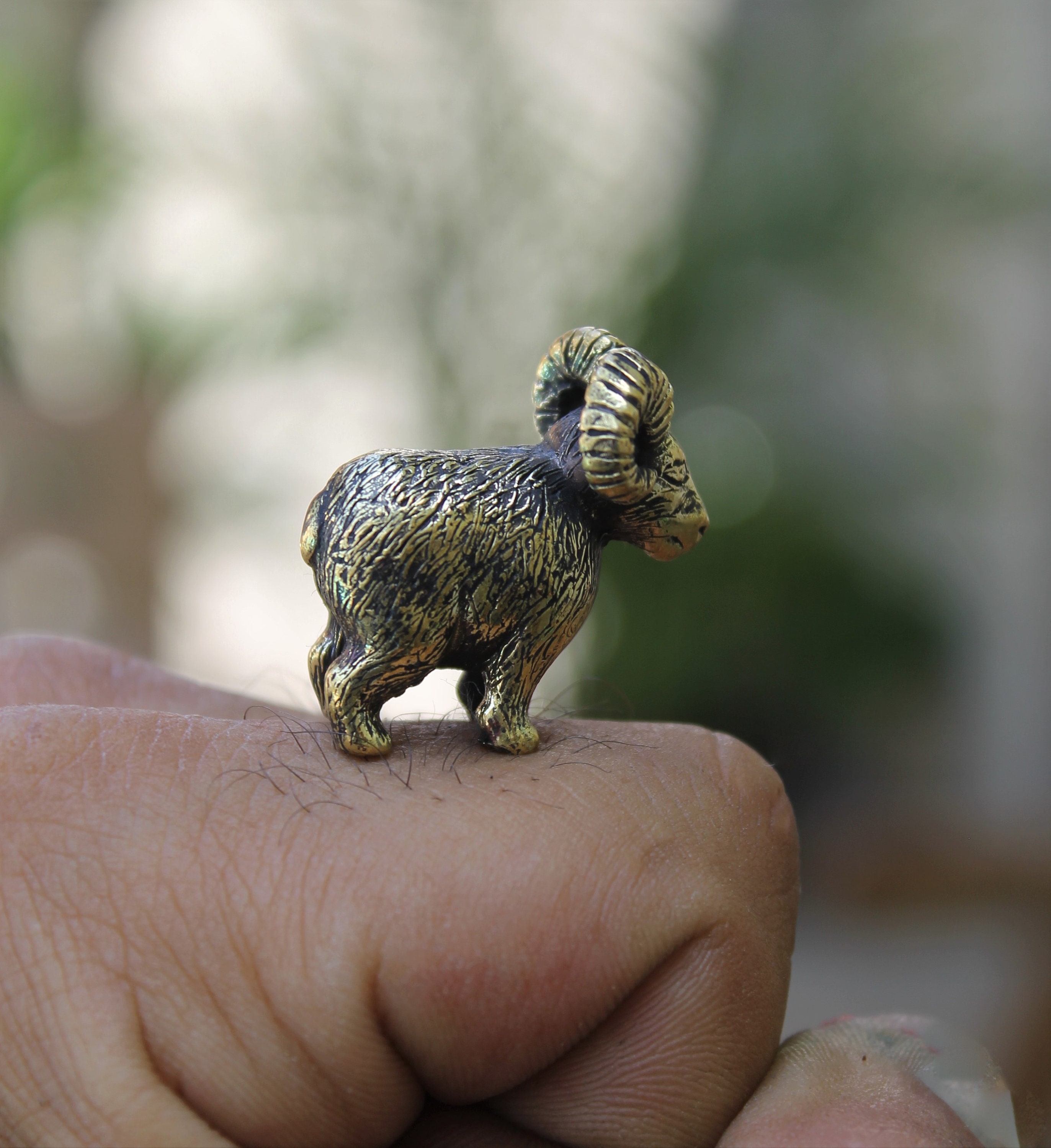 Ram Figure Brass Hand-Carved Collectible Tiny Animal Sculpture Vintage Stile Miniature