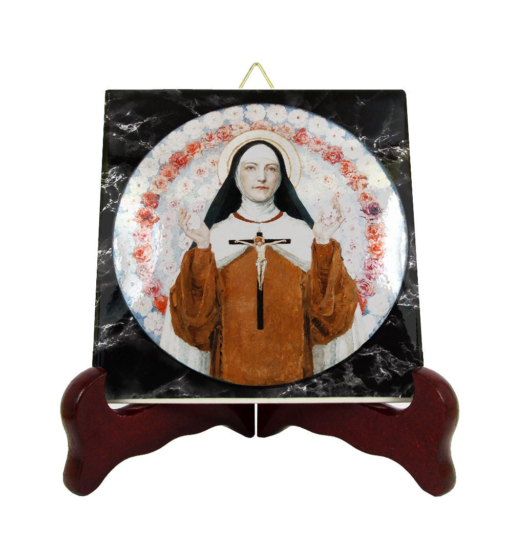 Catholic Saints Serie - Saint Therese Of Lisieux Icon On Ceramic Tile St The Little Flower Art Carmelites