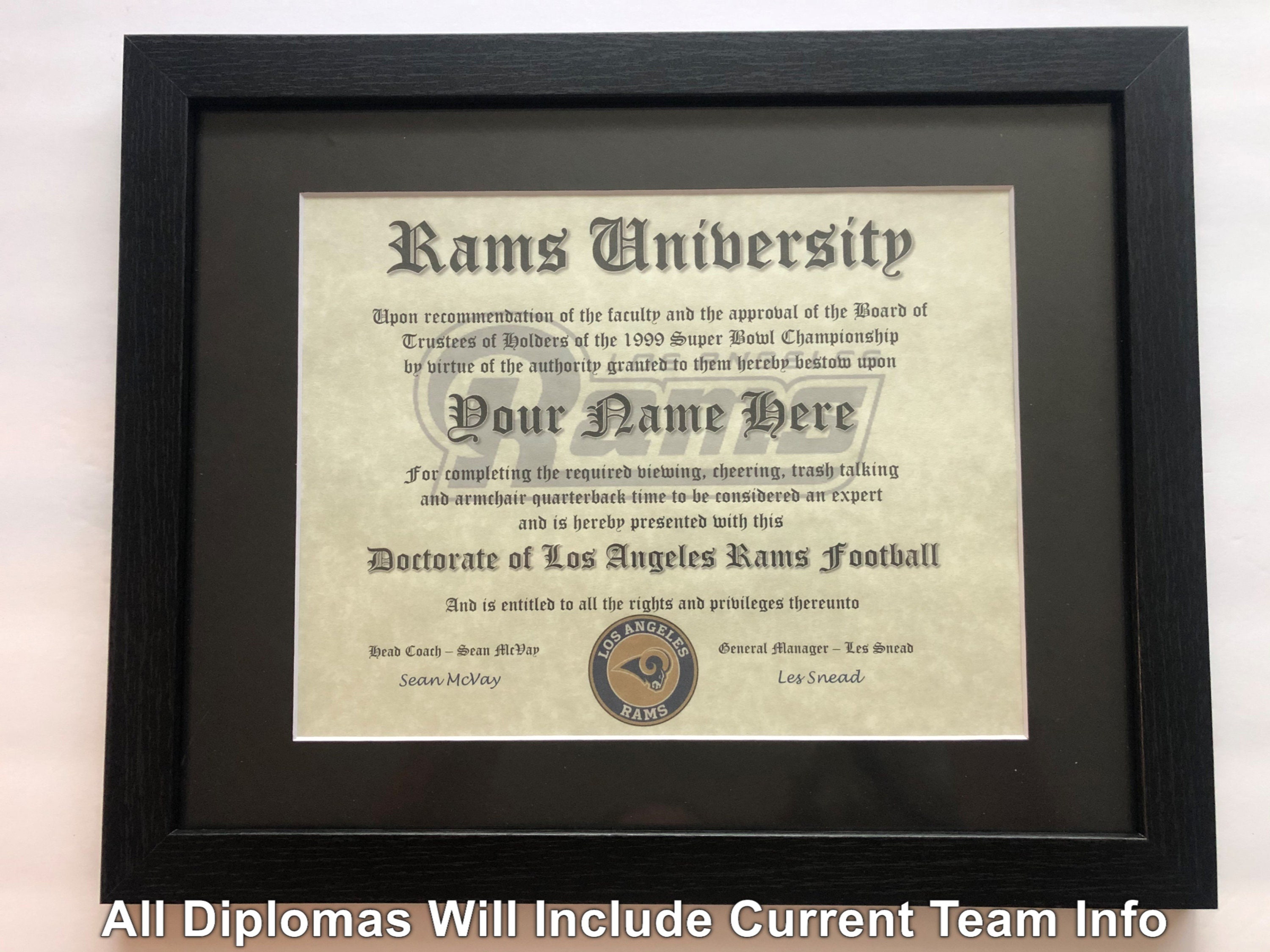 Los Angeles Rams Nfl #1 Fan Certificate Man Cave Diploma Perfect Gift