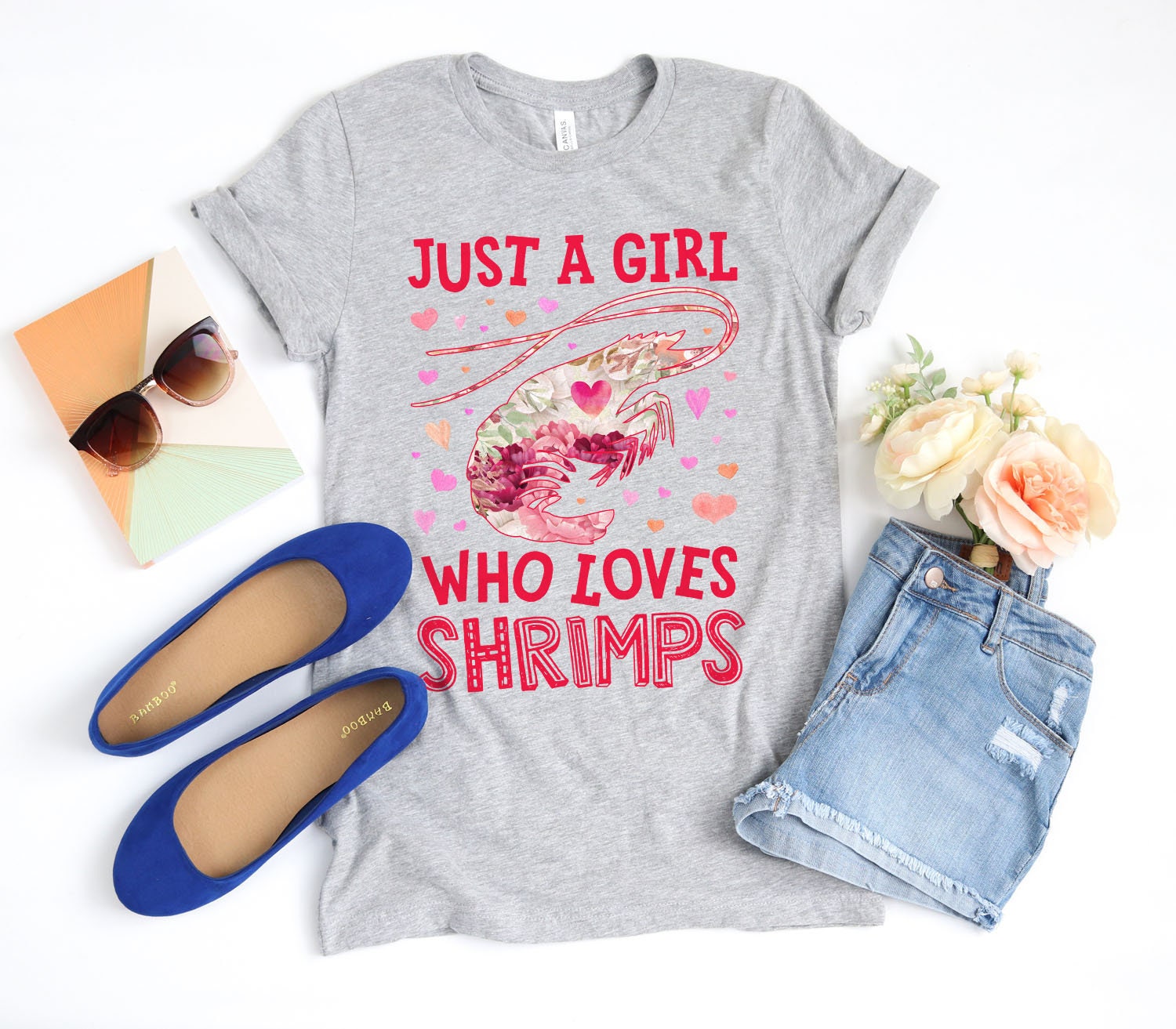 Just A Girl Who Loves Shrimps Flower Shirt/Shrimp Gifts Design Lover Gift Tank Top Hoodie