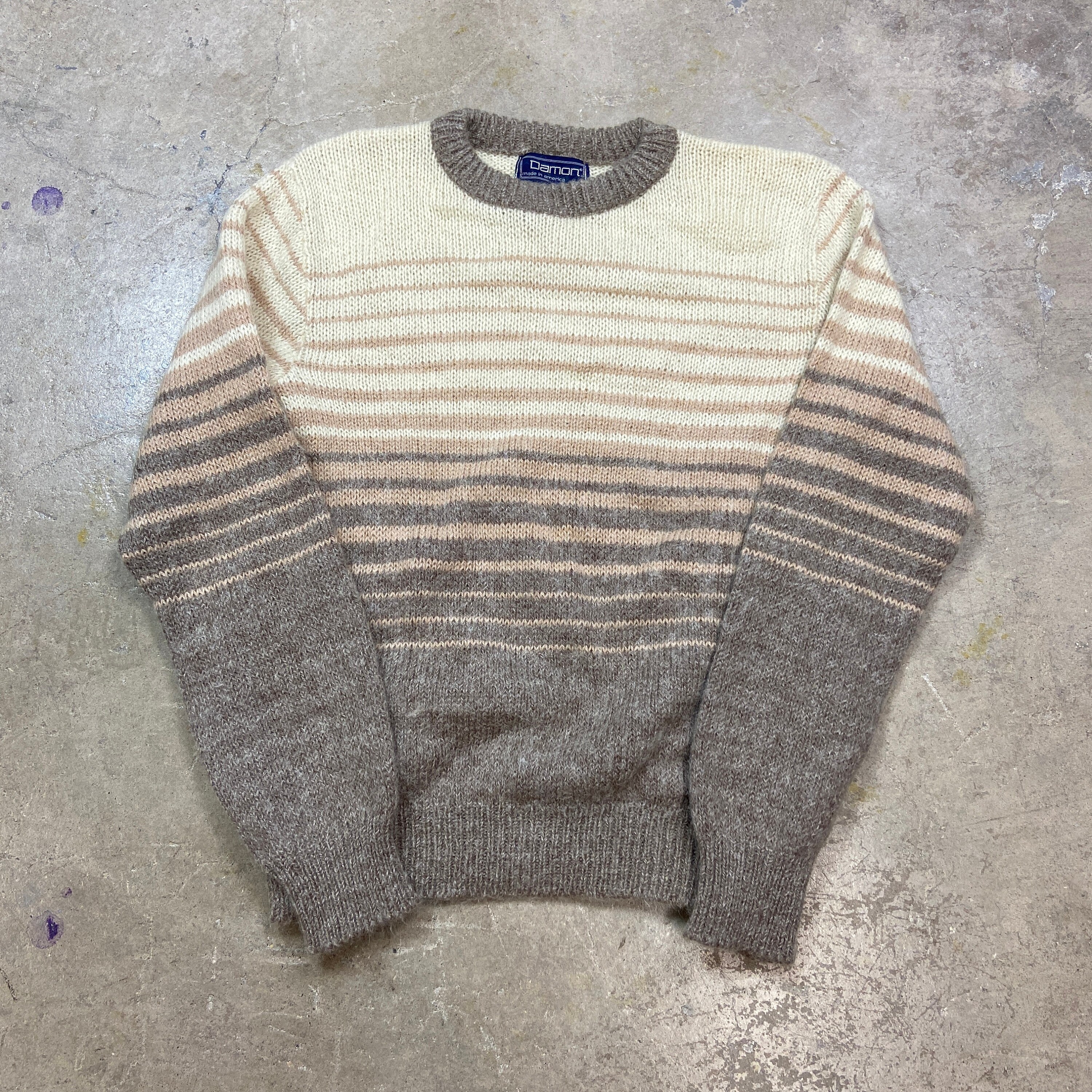 Vintage 1970S Mohair Blend Striped Neutral Sweater Made in Usa - Medium