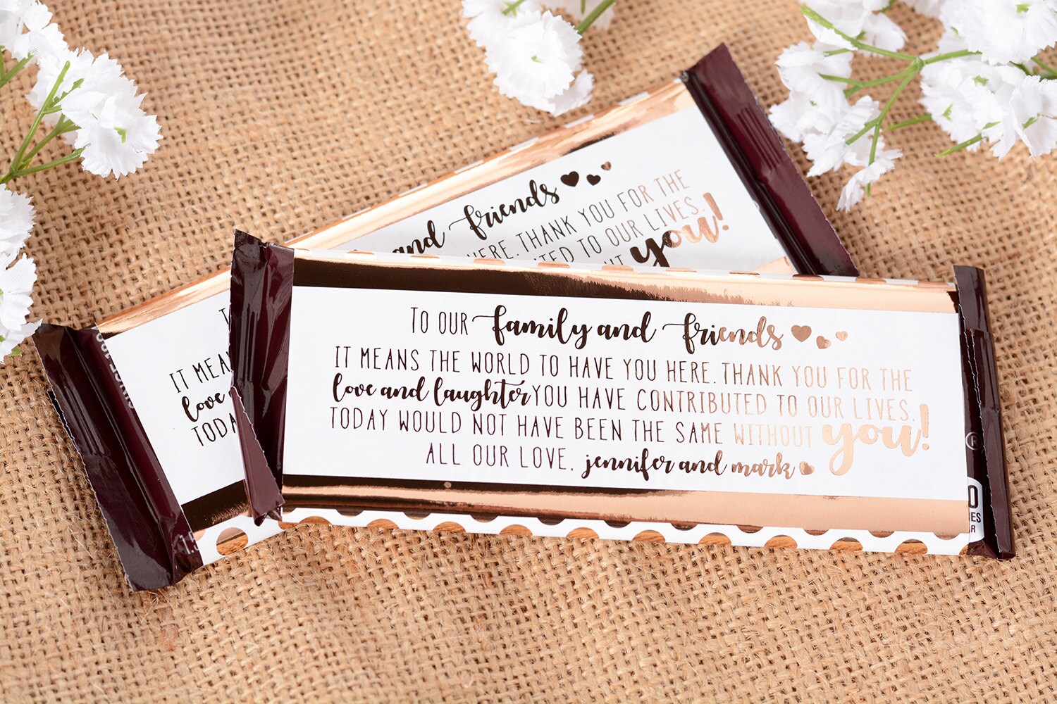 Wedding Candy Wrappers - Metallic Foil Chocolate Bar Wrappers Thank You Note Labels #whb-111