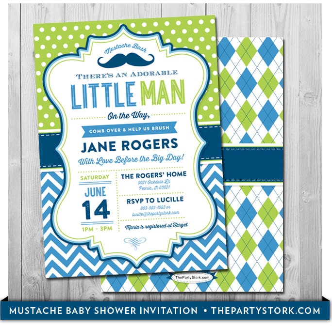 Mustache Baby Shower Invitation | Printable Little Man Party Invite With Free Back Boy Invitations Pack Available To Match