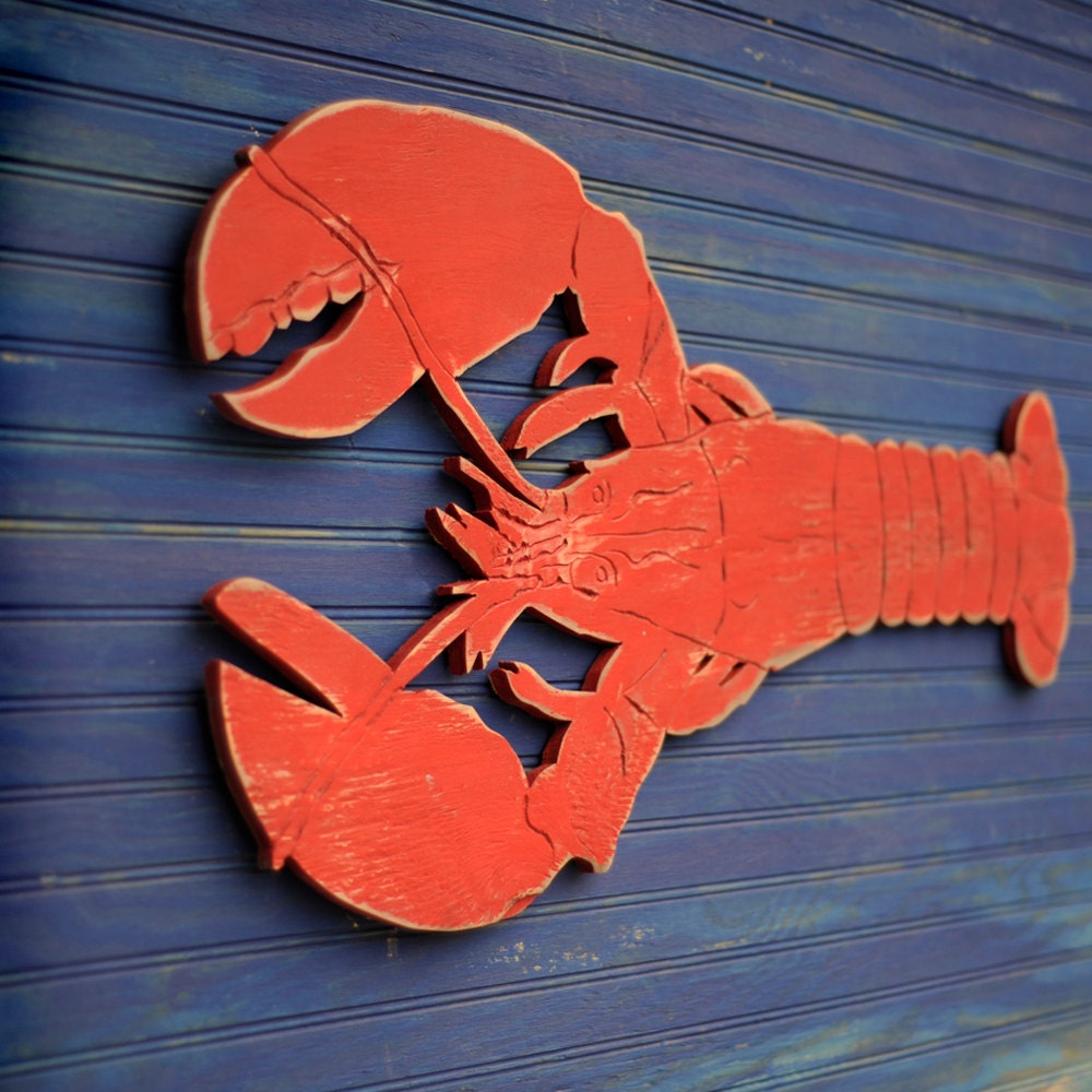 Big Lobster Sign Coastal Wall Decor Wooden Art 34, 45 & 50" Nautical Beach House Restaurant Decor"