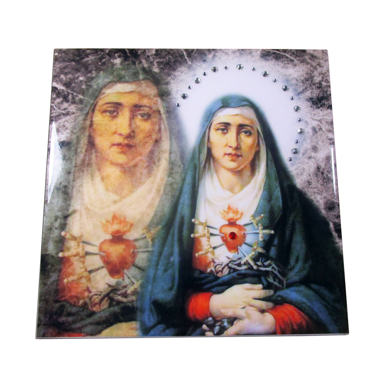 Our Lady Of Sorrows - Limited Edition Collectible Ceramic Tile Virgin With Rhinestones Religious Gift Idea Catholic Icon