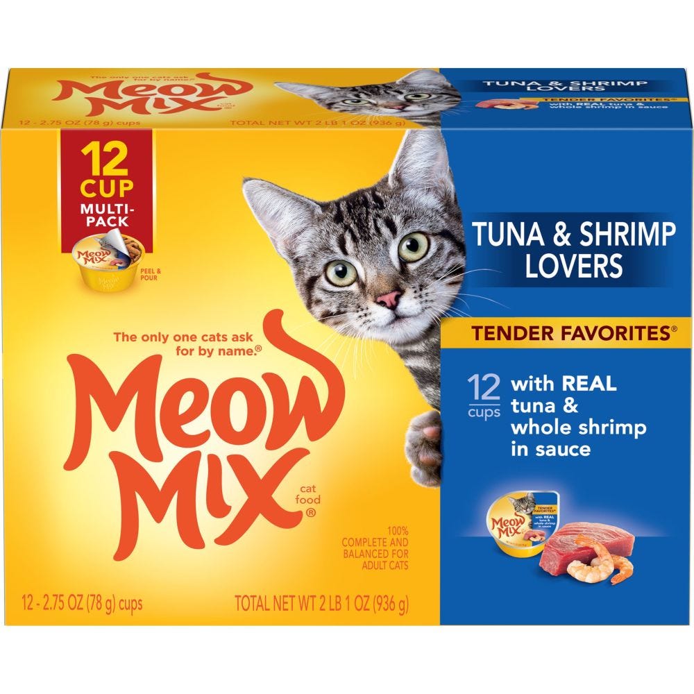 Meow Mix Tender Favorites Wet Cat Food, Real Tuna & Whole Shrimp in Sauce - 12 pk