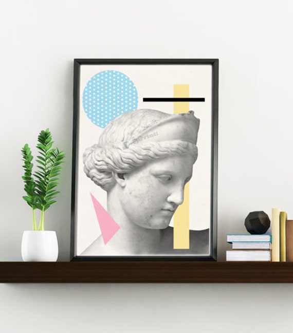 Wall Art Print Greek Head Statue. Classical Art, Modern A4 Print Geometrical Wall Decor Revised Ska227Wa4