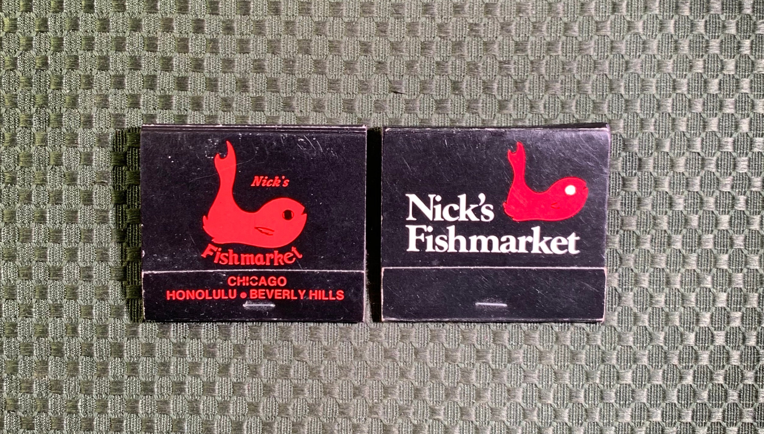 Vintage Matchbook, Nicks Fishmarket, Seafood, Restaurant, Chicago, Hawaii, Beverly Hills, Lot Of 2 with Match Sticks, Free Ship in Usa
