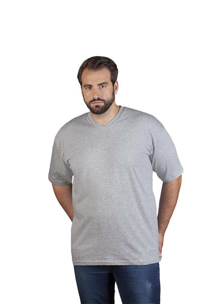 Premium V-Ausschnitt T-Shirt Plus Size Herren, Sportgrau, 4XL
