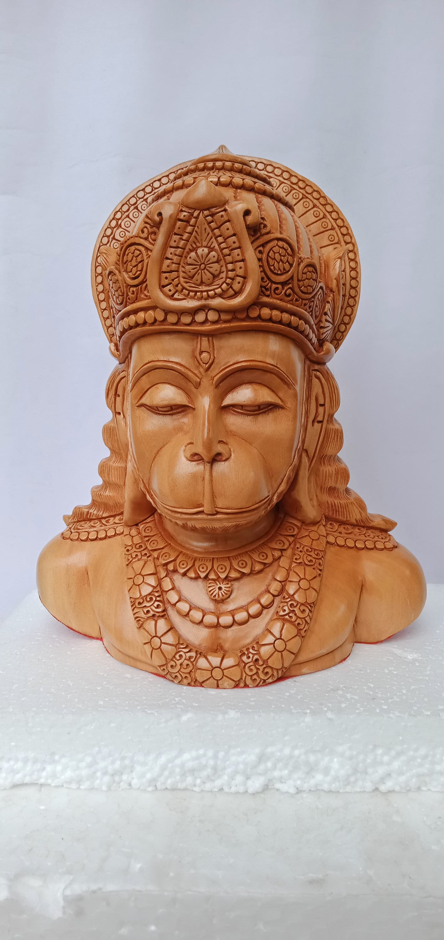 Hanuman Statue - Lord Bajrangbali Religious Idol A Ram Bhakt 8 Inch Wooden Bust Devotee's Rama For Your Altar Decor