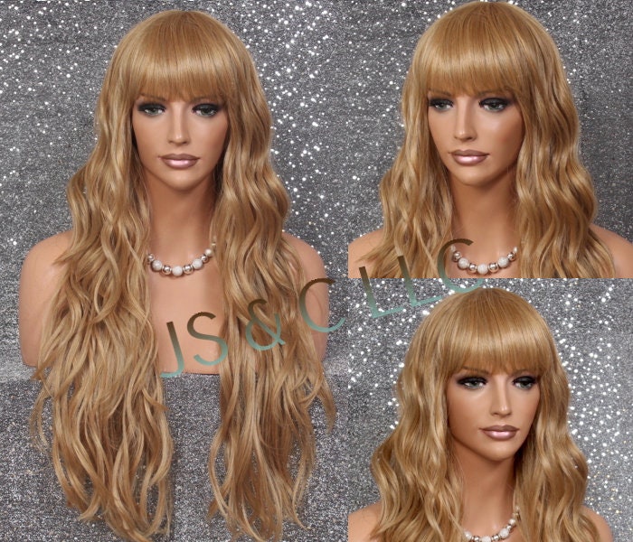 Dk Blonde Mixed Human Hair Blend Wig Long Looose Wavy Center Mono Hand Tide Dot Crown Cancer Alopecia Theatrical Anime Cosplay Emo