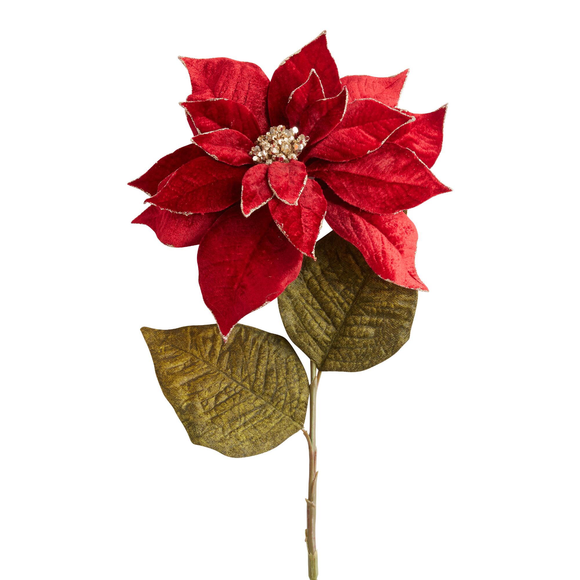 Pier Place Red Faux Poinsettia Stem: Green/Red - Plastic by World Market