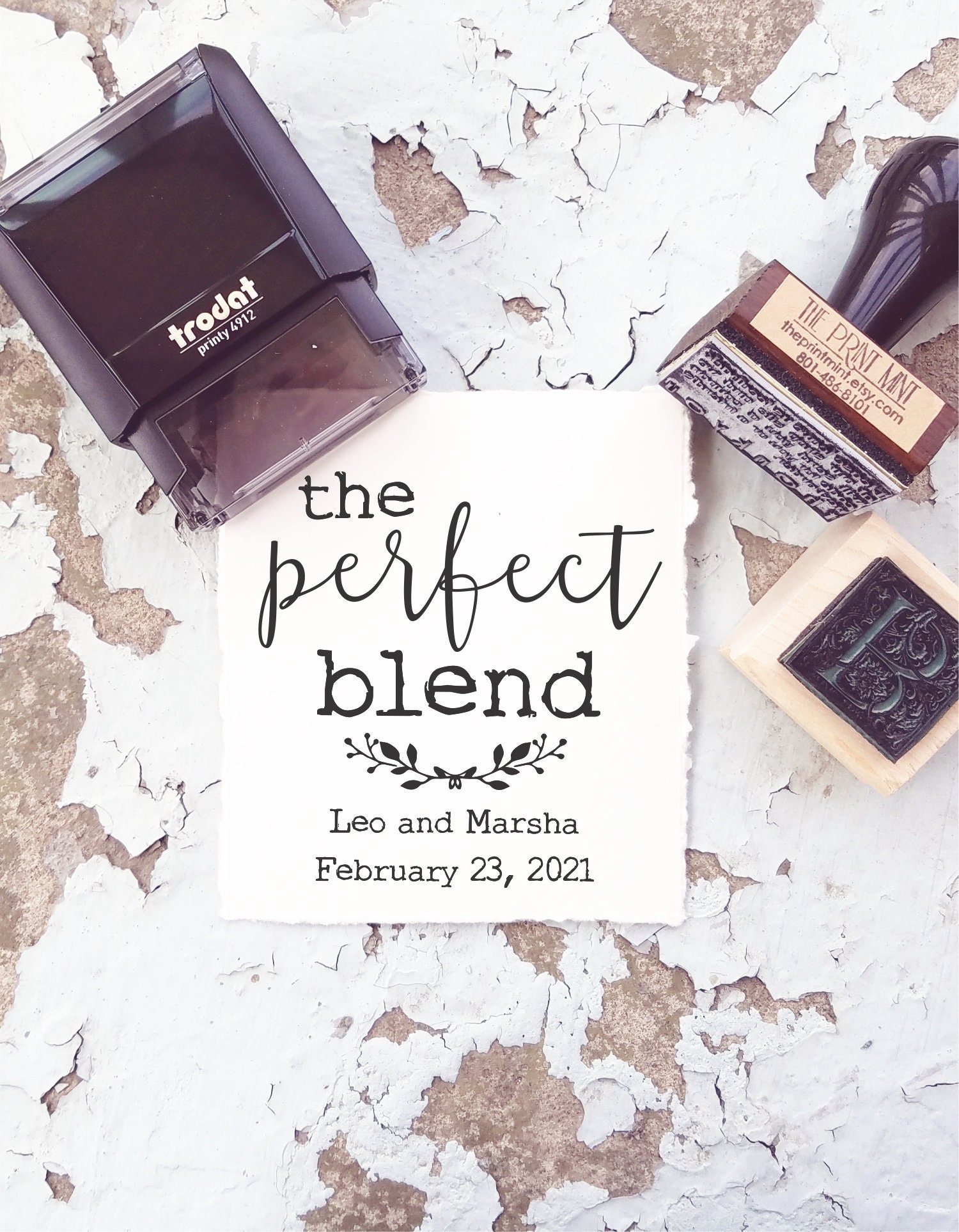 The Perfect Blend Stamp For Coffee Wedding Favors & Tags, Favor Tags Tea Bags, Invite Self Inking Stamp, 10337