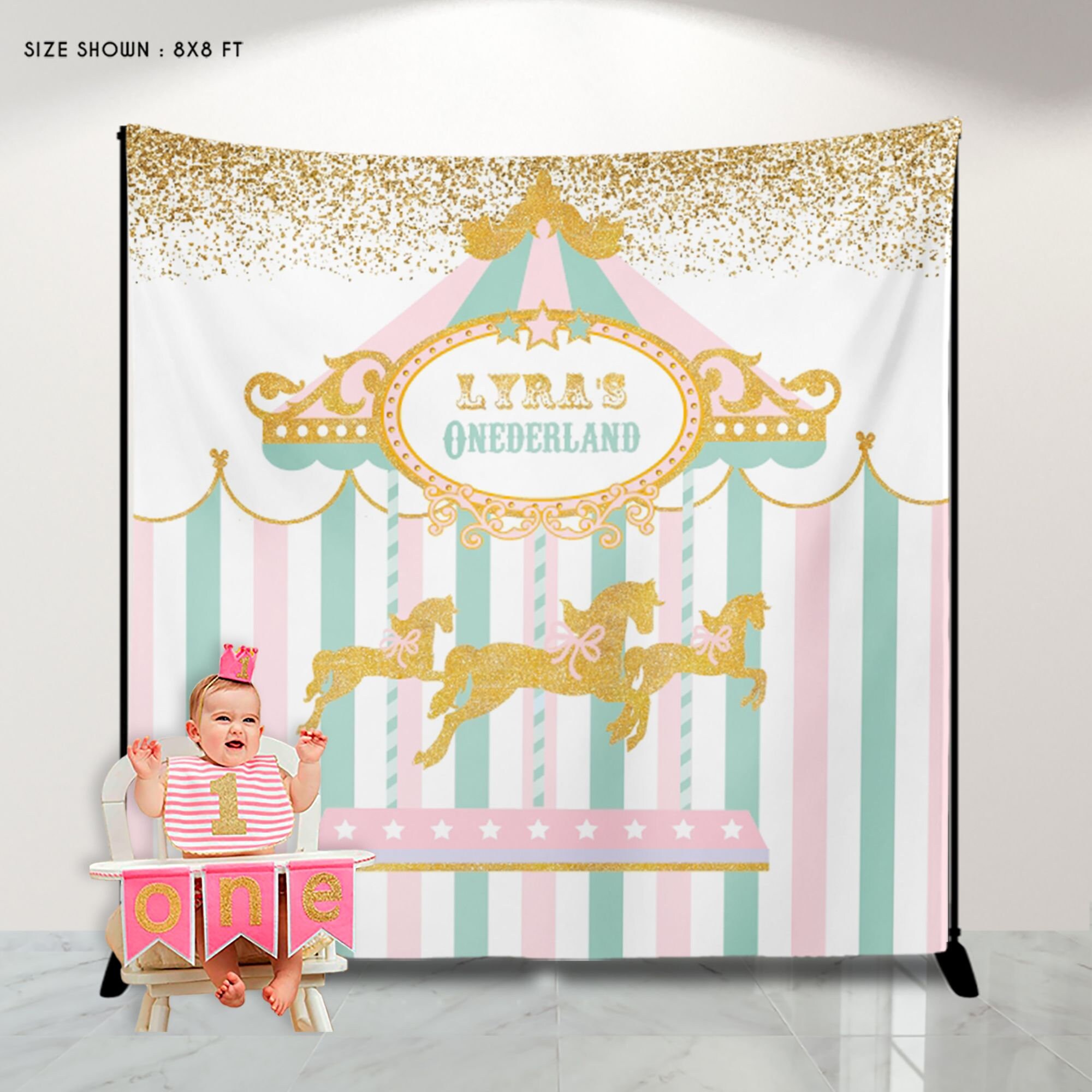 Carousel Onederland, First Birthday Backdrop, Party Decor, Carnival Pastel Colors, Printed Or Printable File Bbd0117