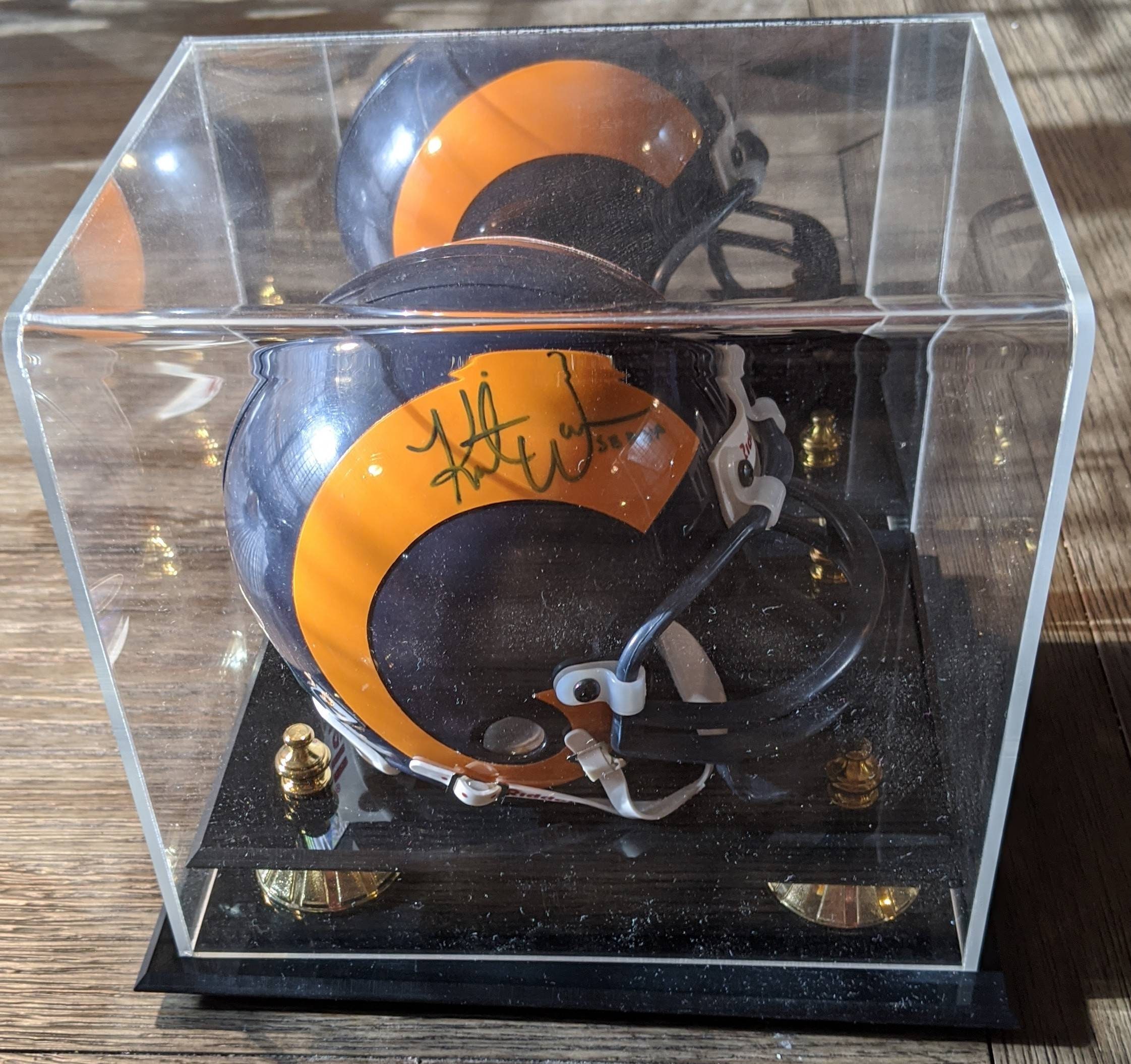 Kurt Warner La St Louis Rams Signed Mini Helmet with Deluxe Case Hall Of Famer With Cert Autograph