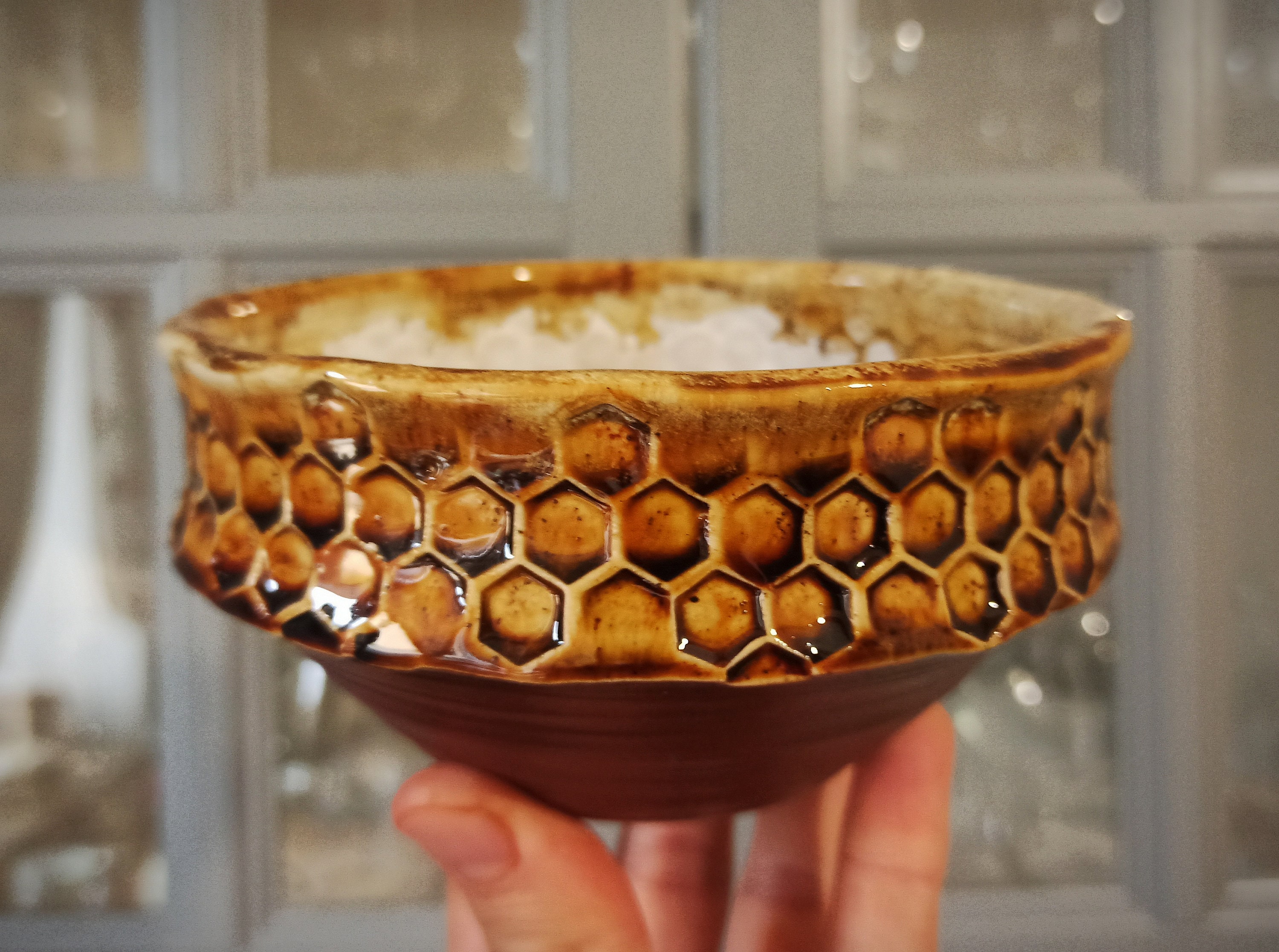 Ceramic Handmade Honey Bee Comb Bowls, Pottery Bowl, Form That Fits Perfectly Into Each Other & Is Suitable For Compact Storage