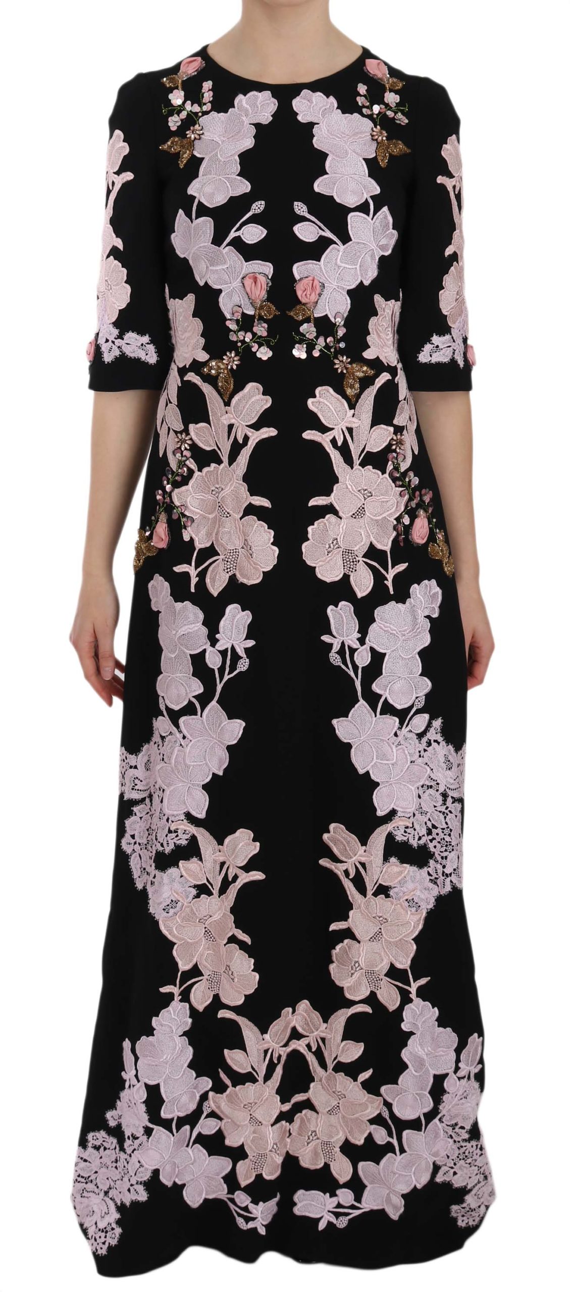 Dolce & Gabbana Women's Floral Lace Crystal Dress Black DR1660 - IT40|S
