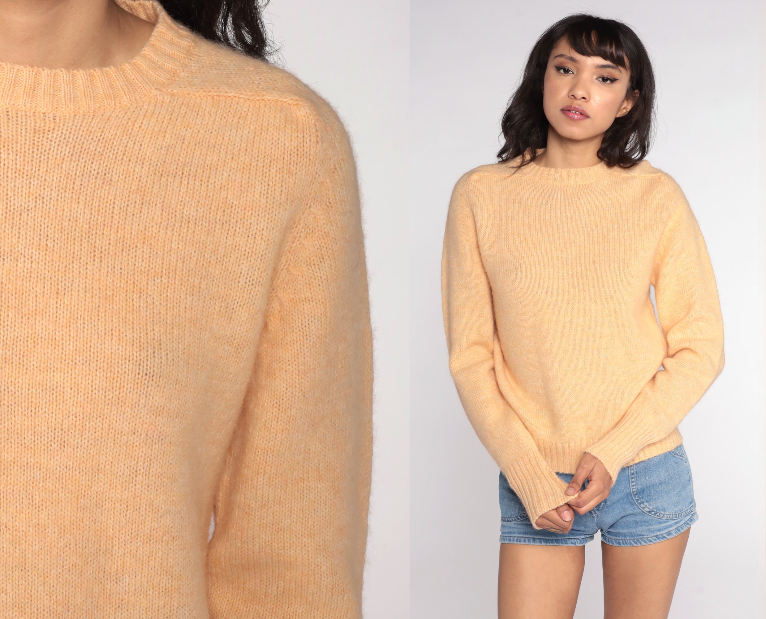 Orange Wool Blend Sweater 80S Pullover Flecked Slouchy Plain Knit Vintage 1980S Preppy Jumper Small Medium