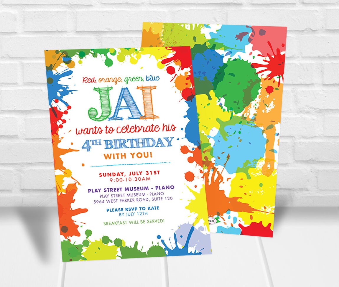 Boys Art Party Invitation Download Invitaton Digital Paint Splatter Invite