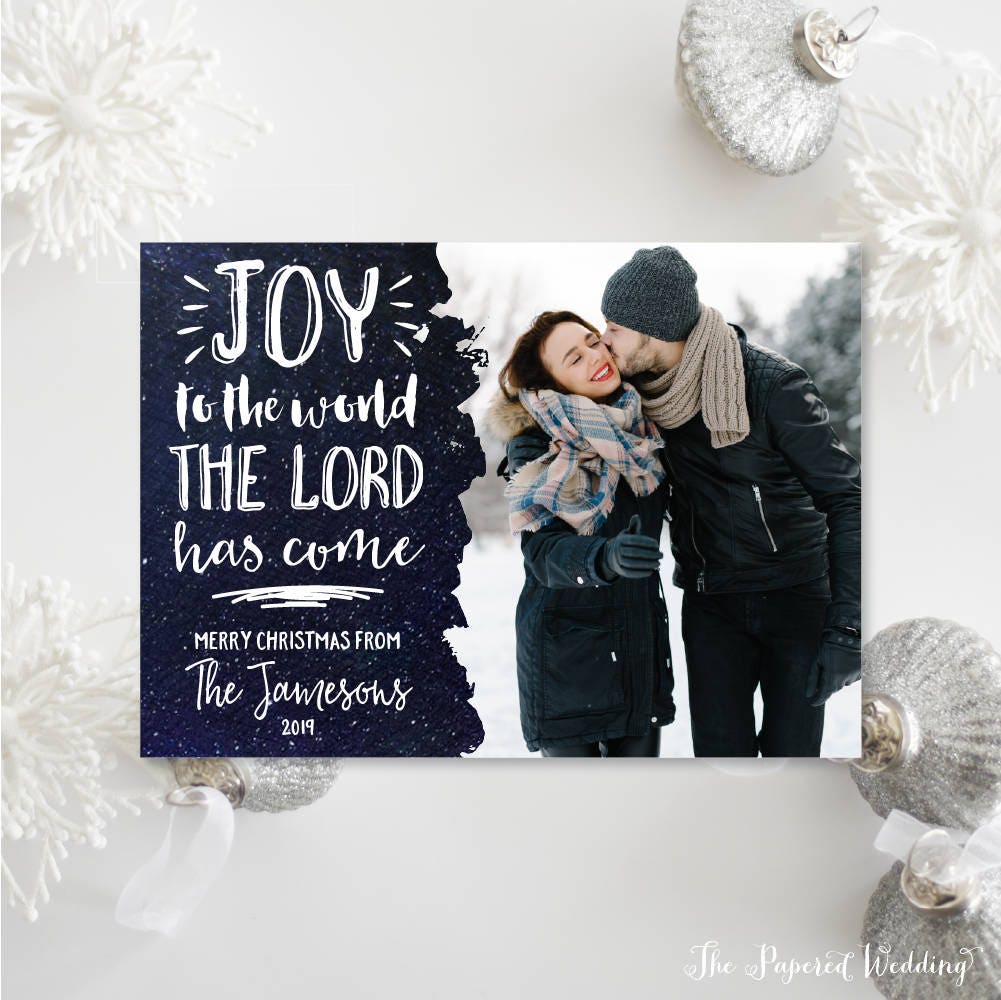 Printable Or Printed Photo Christmas Cards - Joy To The World Holiday With One Picture Christian 035 P1
