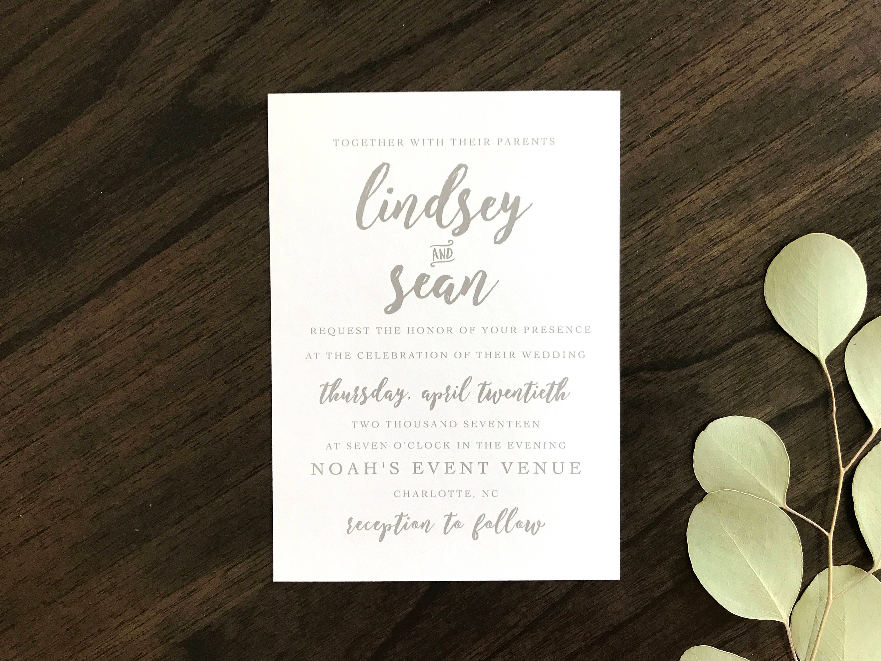 Natural Beauty Invitation | Minimalist Wedding Clean & Simple Script Font Invitations