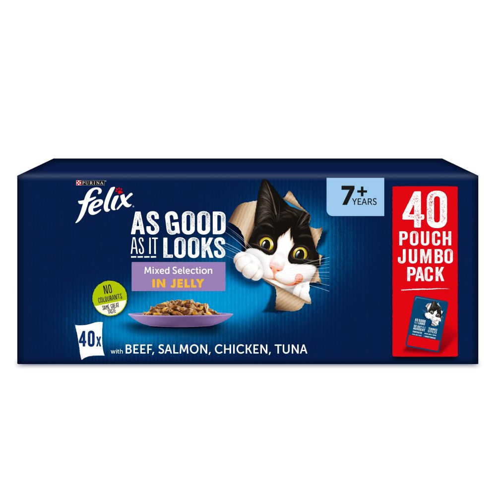 Felix Senior As Good As It Looks Mixed Selection in Jelly 40 x 100g - Beef, Salmon, Chicken, Tuna