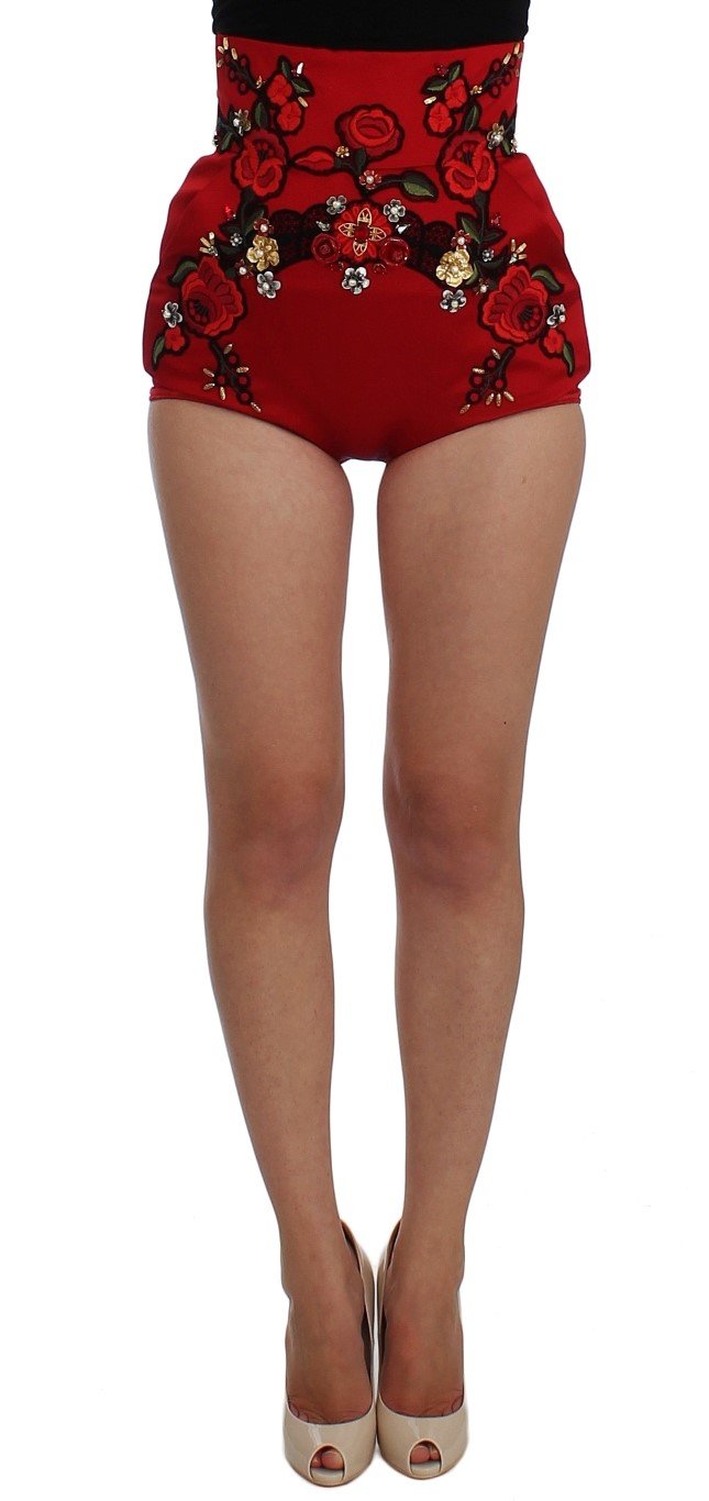 Dolce & Gabbana Women's Silk Crystal Roses Shorts Red SIG20126 - IT40|S