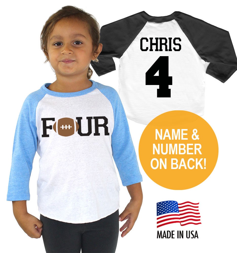 4Th Birthday Football Tri-Blend Raglan Baseball Shirt - Personalized Name & Number On Back Toddler Sizes
