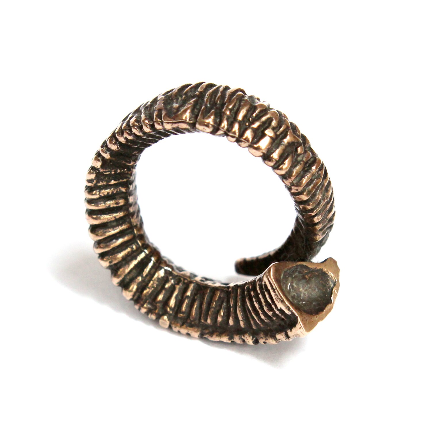 Big Horn Rams Wrap Ring - Solid Cast Bronze Trophy Ram Statement Detailed Life Like Nature Jewelry Gift For Aries