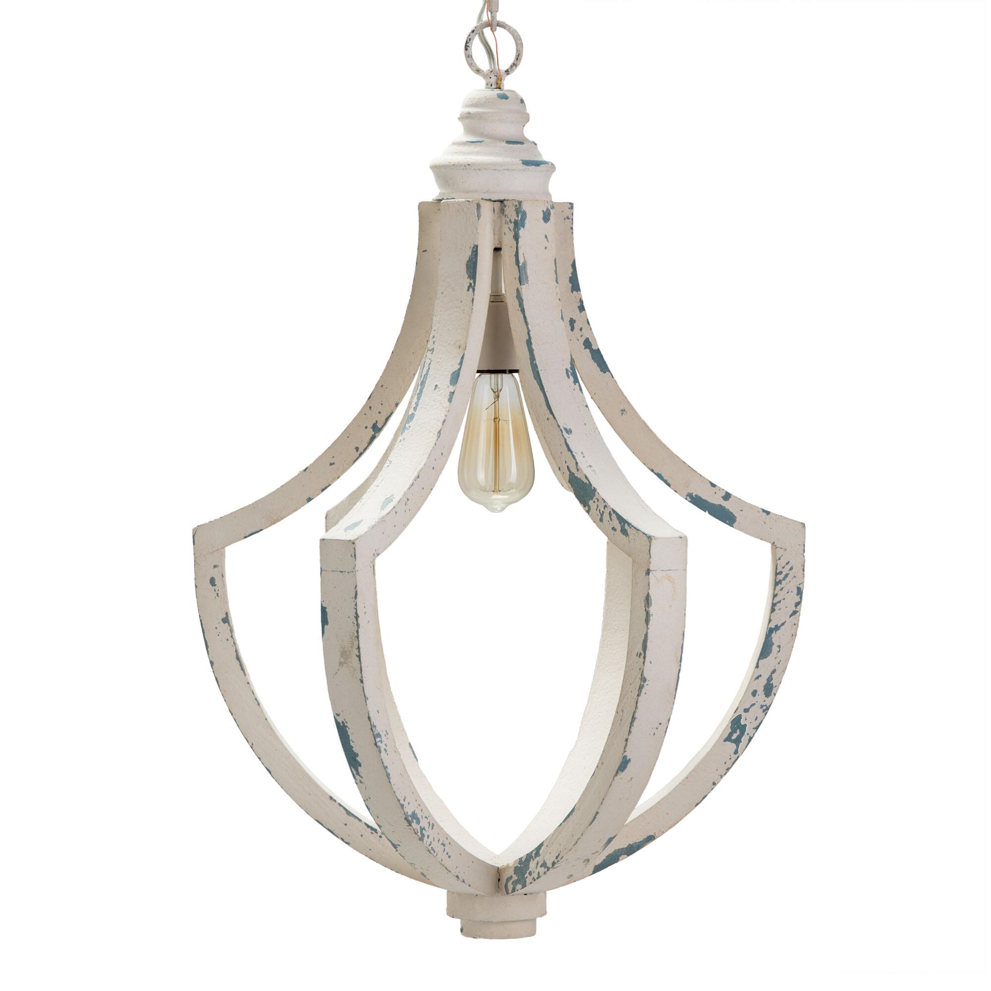 Distressed White Wood Teardrop Shelby Pendant Lamp: Gray by World Market