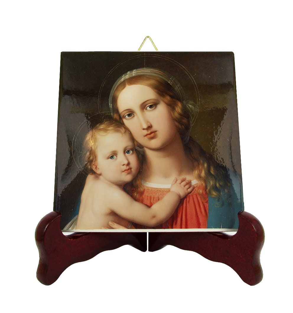 Catholic Gifts - Madonna & Child Icon On Tile Religious Art Devotionals Mother Mary Icons Devotional Holy Ave Maria