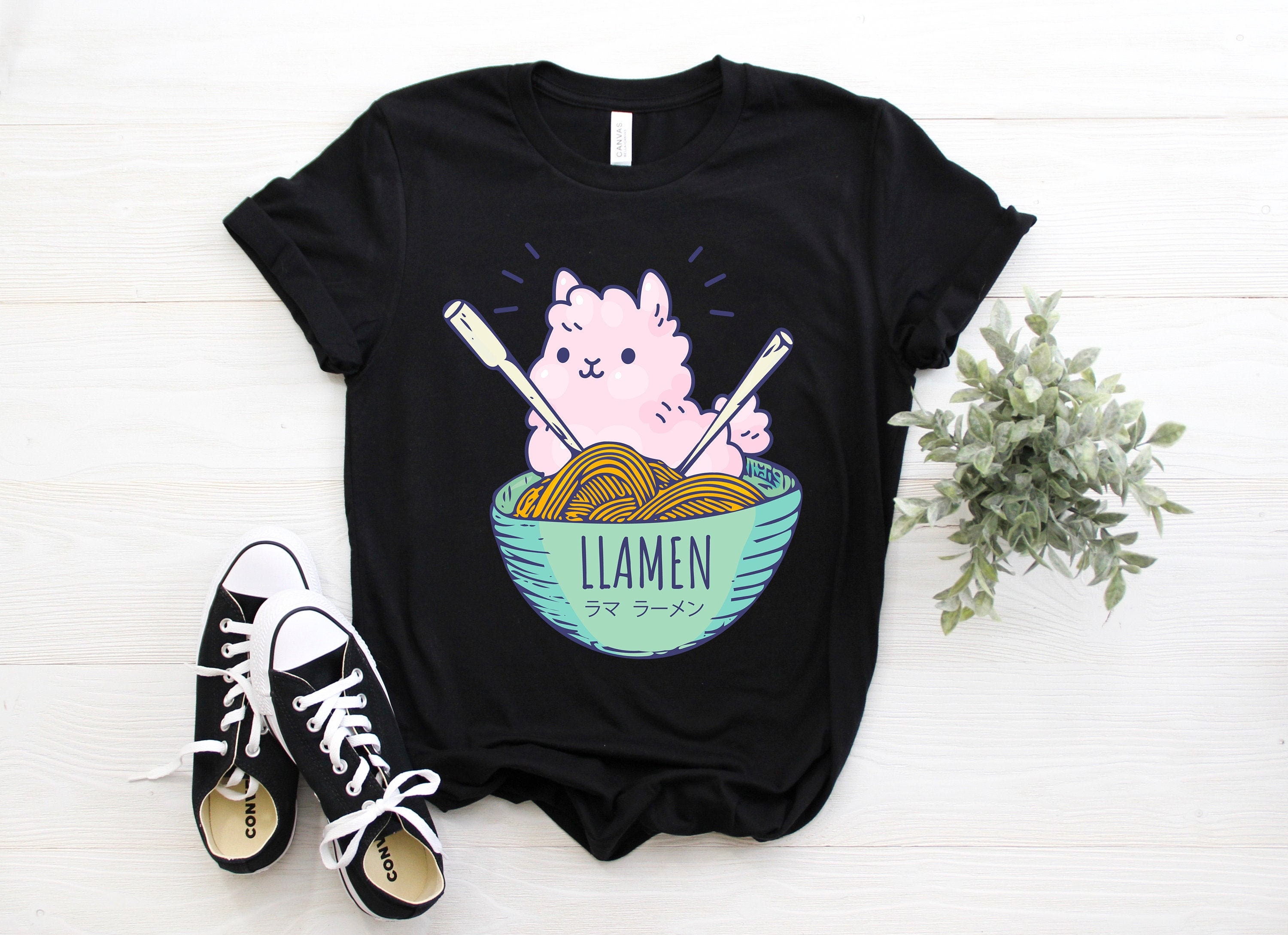 Cute Ramen Llama Shirt, I Love Japanese Noodles Tank Top, Kawaii Asian Crop Tee, Llamen Foodie Lover T Shirts, Food Bowl Gifts Party Present