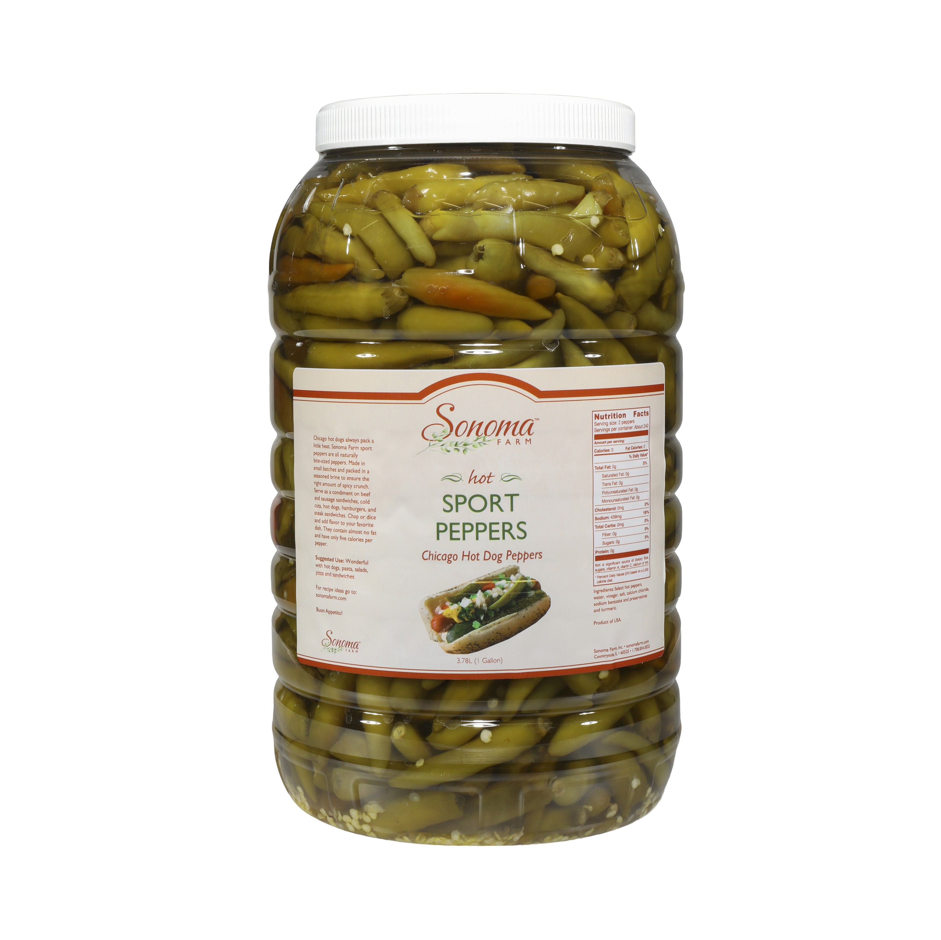 Sport Peppers Hot | Chicago Dogs Bulk 1 Gallon -Food Service Size
