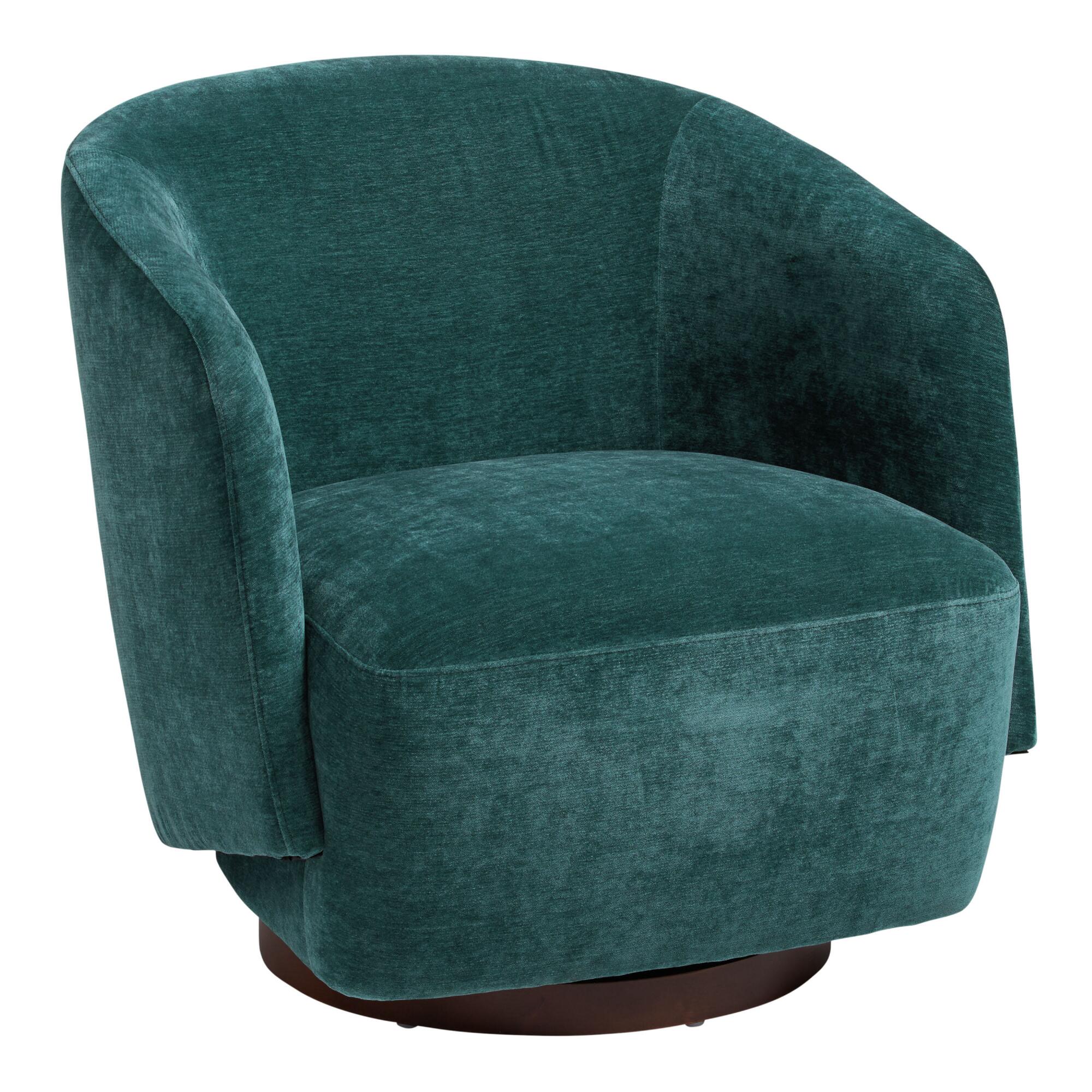 Teal Green Sophie Upholstered Swivel Chair: Blue - Polyester by World Market