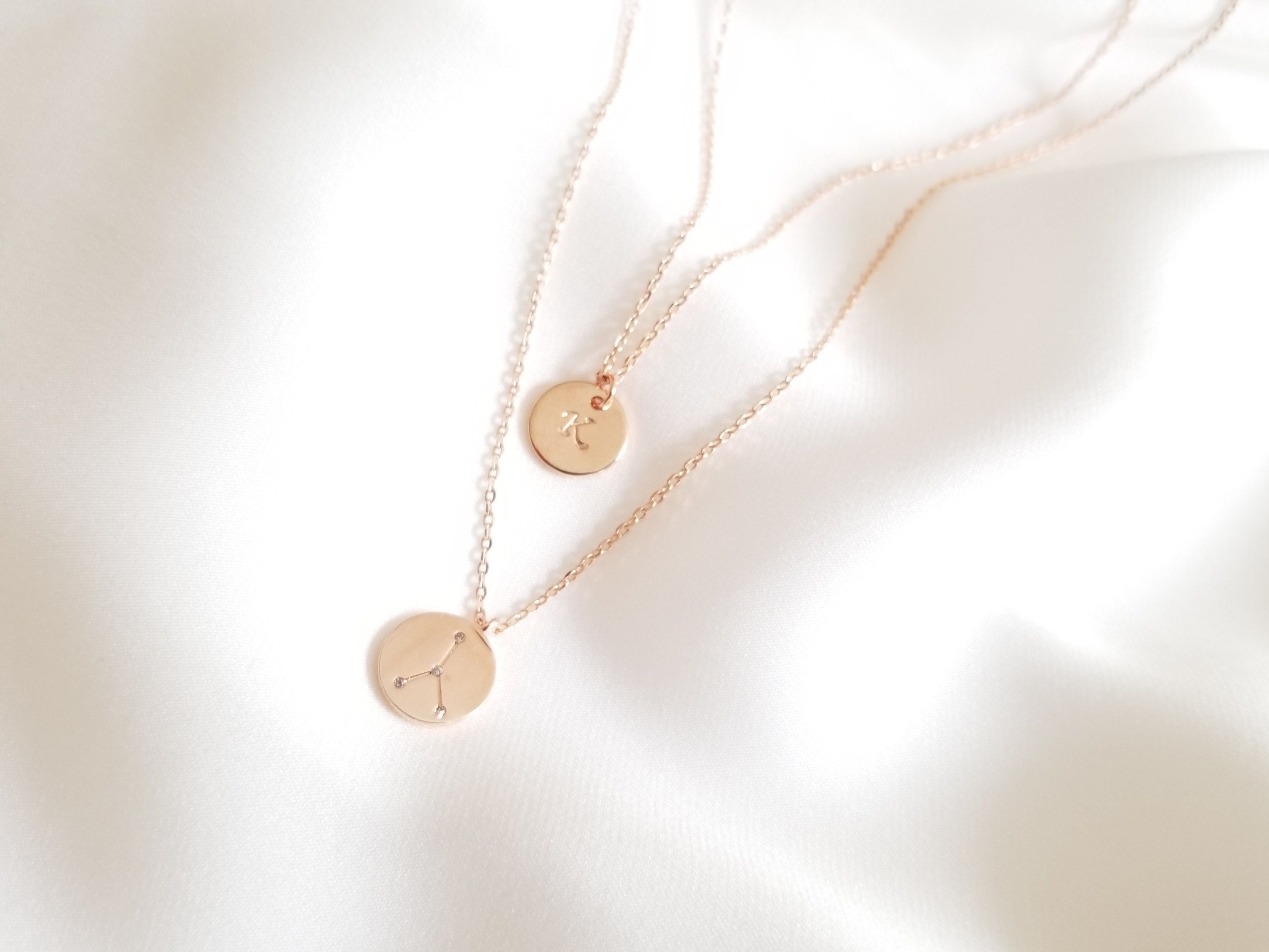 Cancer & Initial Necklaces/Layered Necklaces Set Of 2 Zodiac Constellation Necklace Celestial Jewelry, Star Sign, Birthday Gifts